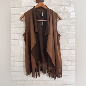Apt. 9 Faux Suede Open Front Sleeveless Tassel Fringe Vest in Brown Size #1934